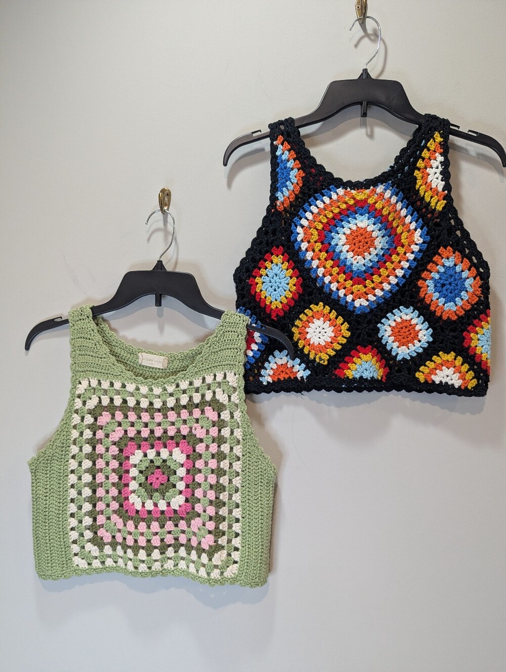 2 Altar'd State Colorful Crochet Granny Square Tank Tops Size S